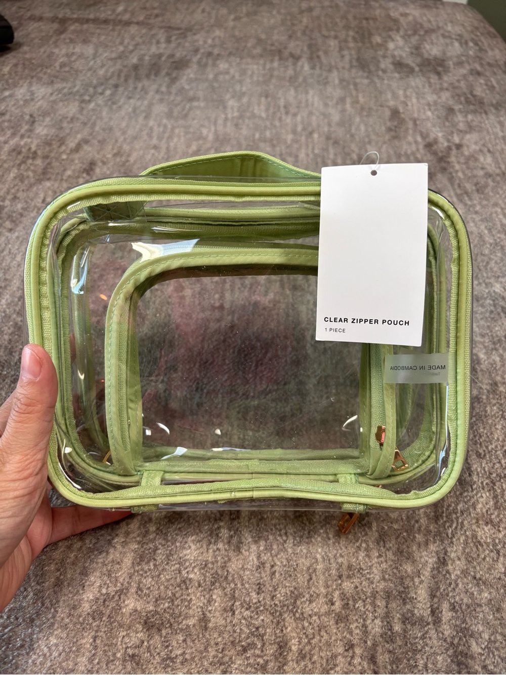 Target Clear Cosmetic Pouch Set with Green Trim and Gold Zippers